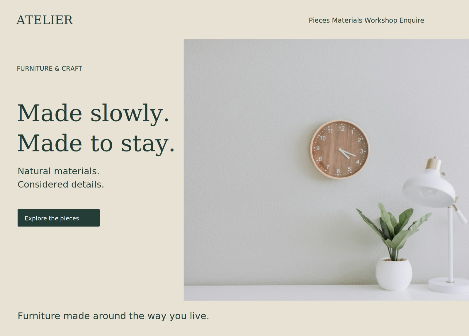 Furniture website concept with editorial product layout