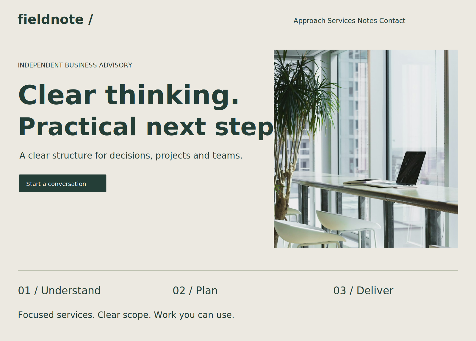 Consultancy landing page concept with service hierarchy